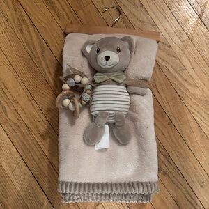 Chick Pea Plush Blanket with bear and teether/rattle